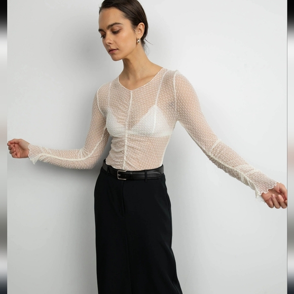 A5 Oak + Fort cream mesh Long Sleeve Top size large - Picture 3 of 8